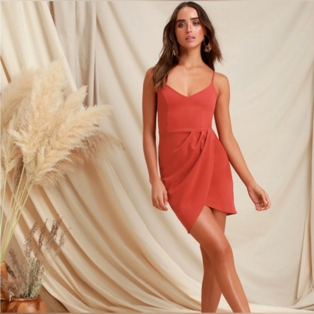 Lulus Forever Your Girl Rust Red Bodycon Dress Women's Size Medium